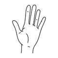 Vector simple hand illustration. Palm raised up