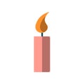 Vector simple icon of a burning candle. Burning pink candle with orange flame, flat icon on a white background. Cartoon Royalty Free Stock Photo