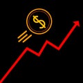 Simple icon illustration fast raising or moving dollar at black background