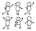 Funny doodle man set. Black and white wax crayon or chalk, charcoal or pencil like kid`s hand drawn.