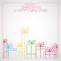 Vector simple line drawing christmas card christmas presents, g Royalty Free Stock Photo