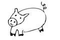 Vector Simple Manual Hand Draw Outline Sketch of Big Pig