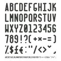 Vector simple narrow outline font with uppercase letters of latin charset punctuation marks and numbers