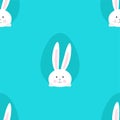 Vector simple seamless blue Easter pattern. Holiday repeatable cartoon minimalistic background with drawing rabbits