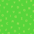 Vector simple seamless pattern with latin letters. Vibrant green endless background. Bright minimalistic trendy design