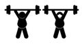 vector simple set 2 stickman man woman, barbell exercise