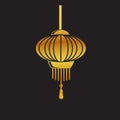 Vector Simple Shinning Golden Icon Chinese lantern at Black Background