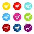 Vector simple shopping cart, trolley with circle color buttons, labels