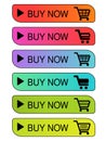 Vector simple shopping cart, trolley. Menu item buy now. Coloured buttons.