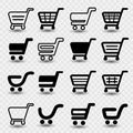 Vector simple shopping cart, trolley with shadow on transparent background, item, button Royalty Free Stock Photo