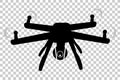 Simple silhouette drone with small camera, at Transparent Effect Background