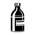 Vector simple style bottle of multi-purpose saline solution flat style, icon template, circle, packing sticker design black