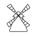 simple thin line drawing icon mill isolated black on white background