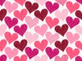Vector simple valentines pattern of rose hearts with dots in doodle style