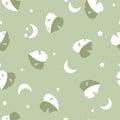 Vector Simplified Monstera Half Moon Leaves with Crescent Moons seamless pattern background. Perfect for fabric