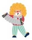 Vector singing clown icon. Circus artist playing harmonica clipart. Amusement holiday man. Cute funny festival character clip art