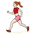 Vector Cartoon Female Character. Jogging Red Hair Young Woman