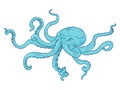 Vector Single Cartoon Illustration - Turquoise Octopus. Wild Underwater Animal.