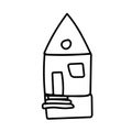 Vector single eco house. Ecological illustration doodle black line