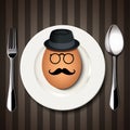 Vector Single Hipster Egg on a White Plate with Spoon and Fork o Royalty Free Stock Photo