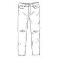 Vector Sketch Illustration - Ripped Denim Jeans on White Background