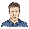 Vector Single Sketch Male Face. Men Hairstyle