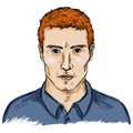 Vector Single Sketch Male Face. Men Hairstyle