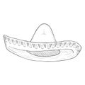 Vector Single Sketch Traditional Mexican Hat. Sombrero. Royalty Free Stock Photo