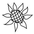 Vector single sunflower. Ecological illustration doodle black line