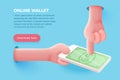 Vector hand holding mobile phone with dollar bill