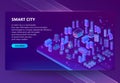 Vector site with 3d isometric ultraviolet megapolis