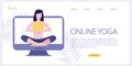 Vector site template of yoga studio or online class. Yoga fitness concept. Wellness and healthy lifestyle at home. Woman or girl Royalty Free Stock Photo