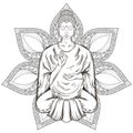 Vector Sitting Buddha in Lotus pose, on mandala, teachi