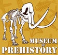 Vector skeleton of mammoth on paleontology background museum of prehistory