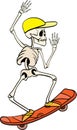 Vector skeleton riding a skateboard Haloween design element illustration. Great for spooky fun party themed gifts