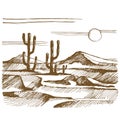 Vector sketch America landscape with cactus