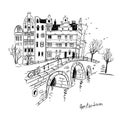 Vector sketch of Amsterdam city. Line drawing Royalty Free Stock Photo
