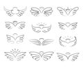 Vector sketch angel wings in cartoon style isolated on white background