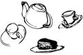 Vector sketch background cup cakes and tea Royalty Free Stock Photo