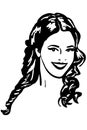 Vector sketch of beautiful brunette girl smiling