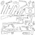 Vector Sketch Big Set of Weapons and Equipment Royalty Free Stock Photo