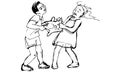 Vector sketch of boy and girl children are fighting over a toy Royalty Free Stock Photo