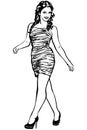 Vector sketch of brunette girl in high heels