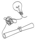 simple vector sketch certificate and bulb lamp single one line art, continuous Royalty Free Stock Photo