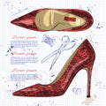 Fashion vector sketch womens shoes.