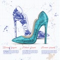 Fashion vector sketch womens shoes.