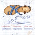 Fashion vector sketch womens shoes.