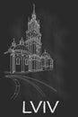 Vector sketch of The Dormition or Assumption Church, in Lviv, Ukraine. Royalty Free Stock Photo