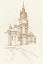 Vector sketch of The Dormition or Assumption Church, in Lviv, Ukraine. Royalty Free Stock Photo