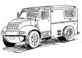 Vector Sketch Drawing Illustration of Armored Truck